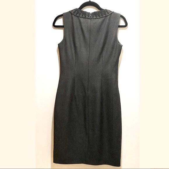 CHARCOAL TAHARI DRESS W/ BEAUTIFUL NECKLACE DETAIL - Picture 3 of 12
